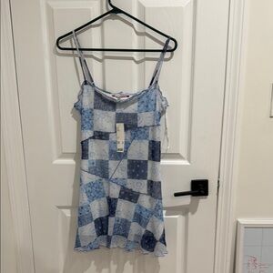 Urban Outfitters Blue and White Mini Dress with Fitted Asymmetrical Style